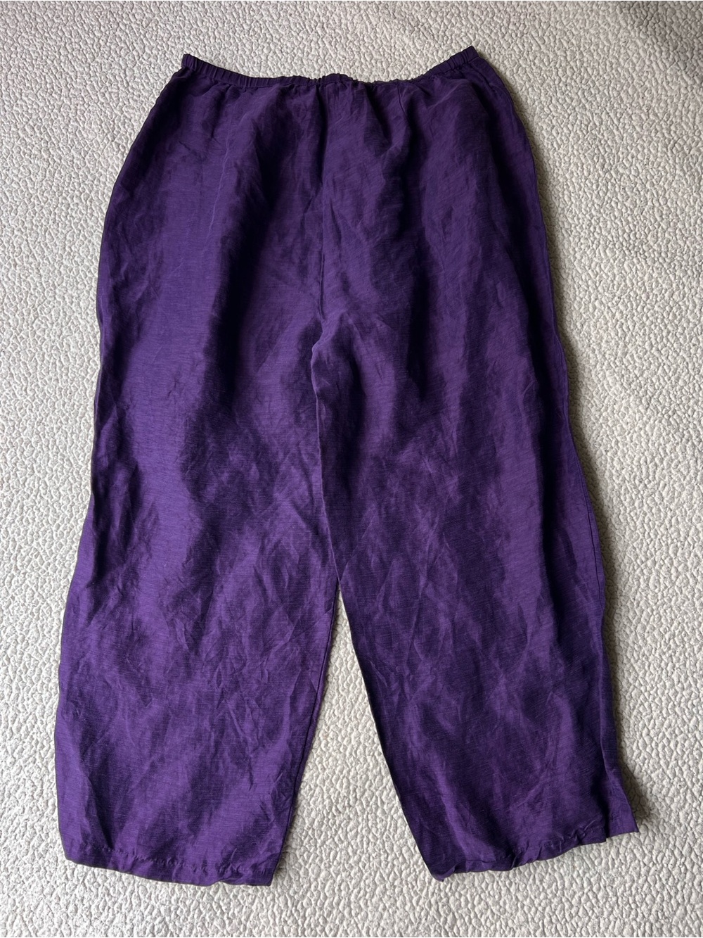Eileen Fisher Silk Linen Blend Royal Purple Pants Capri Travel Relaxed Sz Medium - Picture 5 of 5